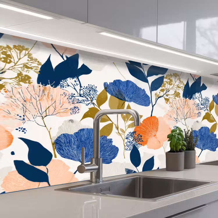 Bloemen - Botanisch - Kleurrijk keuken achterwand 2 middel 871 -3d_schuin
