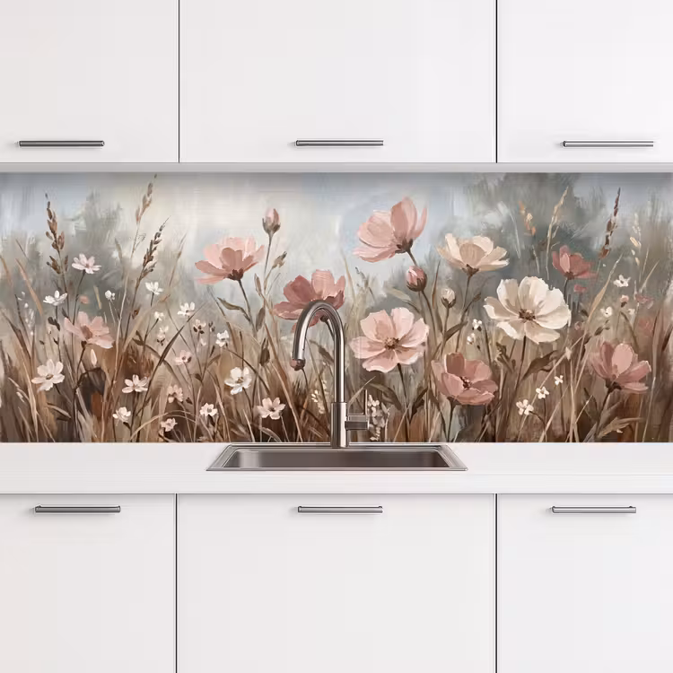 Bloemen - Botanisch - Schilderij - Pastel - Rustiek keuken achterwand 2 middel -3d