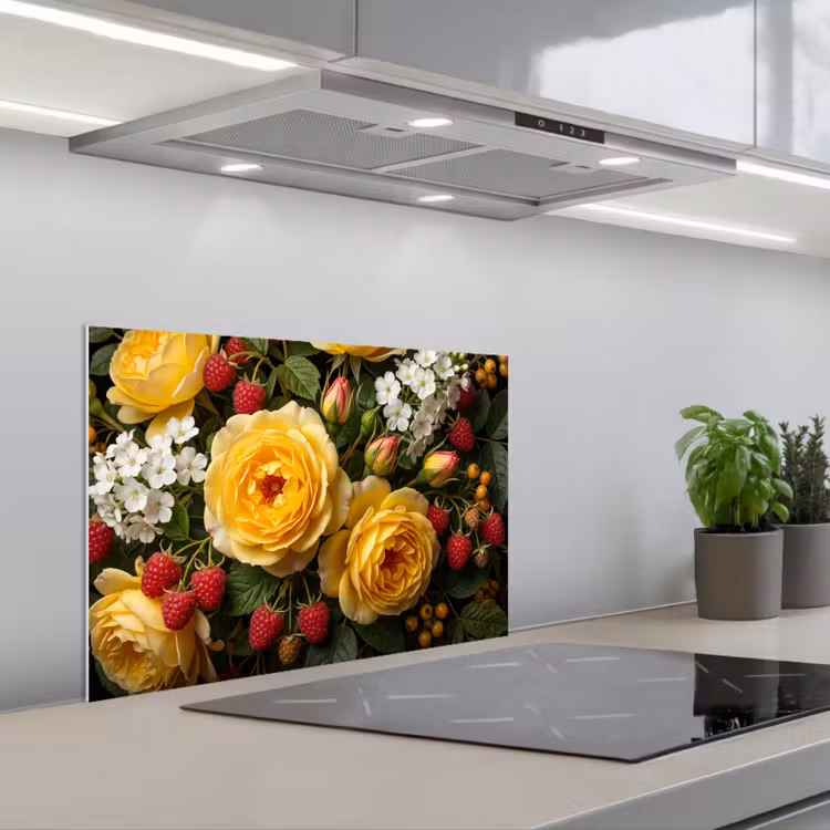 Bloemen - Boeket - Natuur - Klassiek - Geel keuken achterwand spatscherm klein -3d_schuin