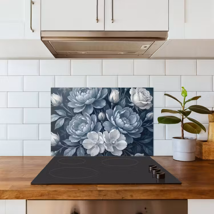 Bloemen - Boeket - Winter - Abstract - Blauw keuken achterwand spatscherm klein -sfeer2