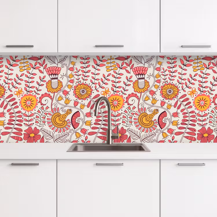 Bloemen - Design - Roze - Oranje keuken achterwand 2 middel 871 -3d