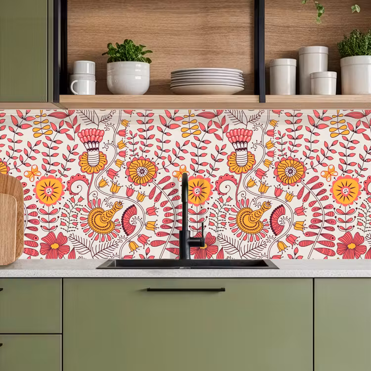 Bloemen - Design - Roze - Oranje keuken achterwand 2 middel 871 -sfeer3