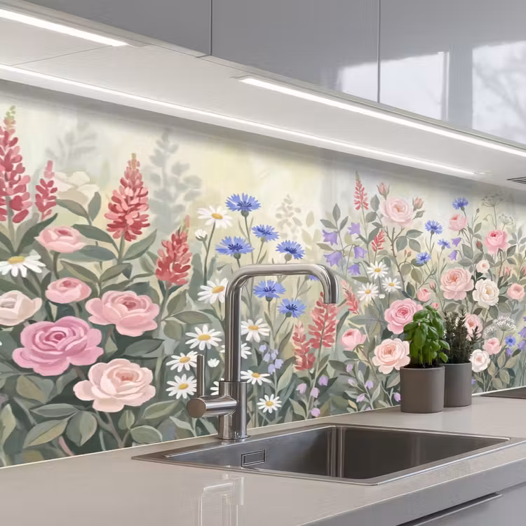 Bloemen - Tuin - Natuur - Kleurrijk keuken achterwand 2 middel -3d_schuin