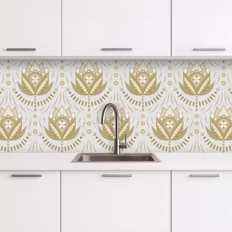 Bloemen - Goud - Patronen keuken achterwand 2 middel 871 -3d