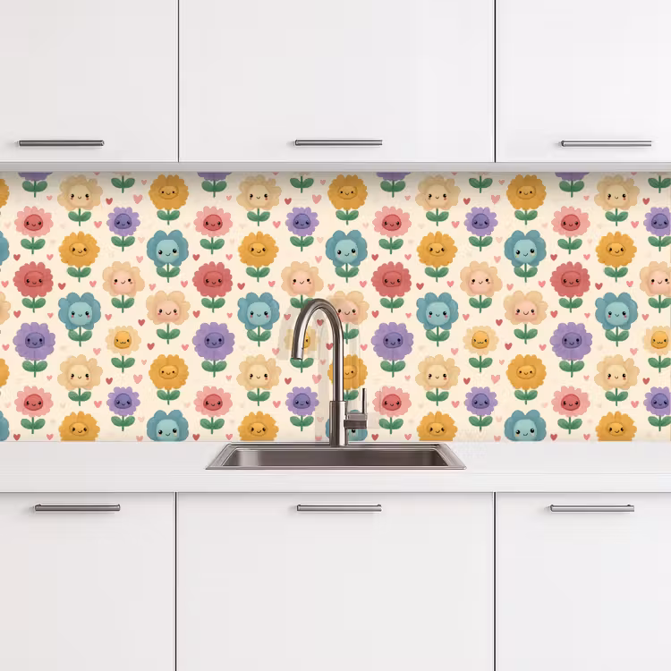 Bloemen - Hartjes - Kleurrijk keuken achterwand 2 middel 871 -3d