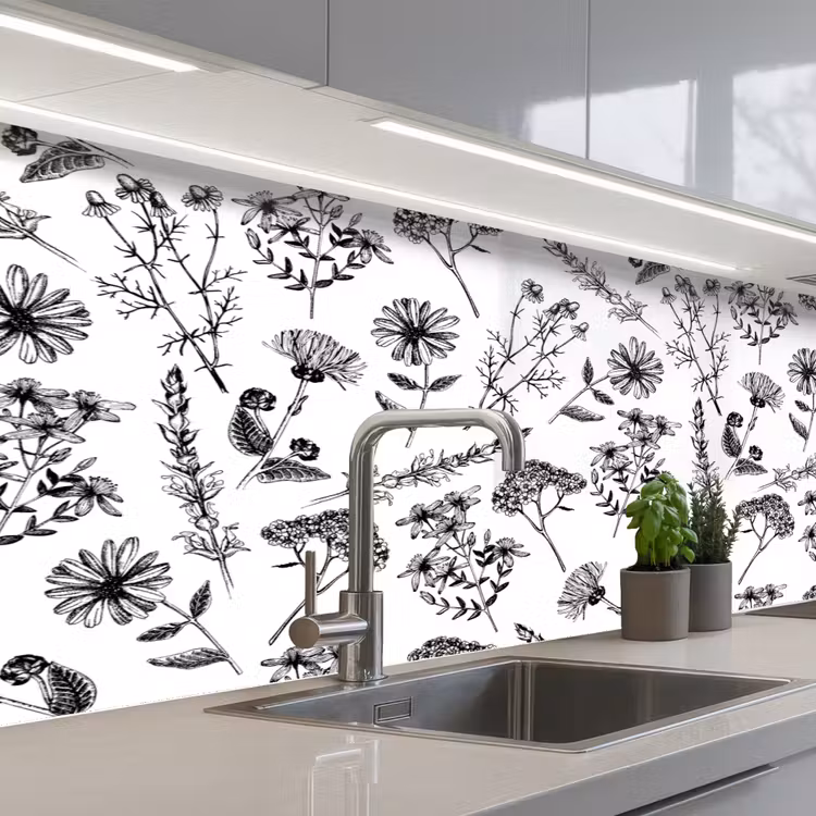 Bloemen - Kruiden - Vintage - Patronen keuken achterwand 2 middel 871 -3d_schuin