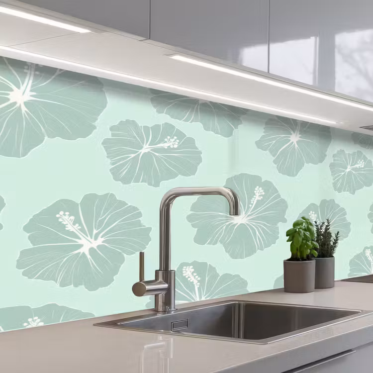 Bloemen - Hibiscus - Mint keuken achterwand 2 middel 871 -3d_schuin