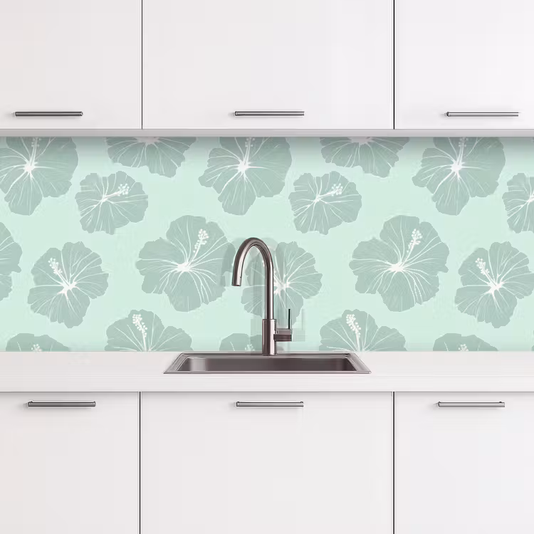 Bloemen - Hibiscus - Mint keuken achterwand 2 middel 871 -3d