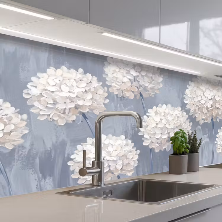 Bloemen - Illustratie - Blauw keuken achterwand 2 middel -3d_schuin