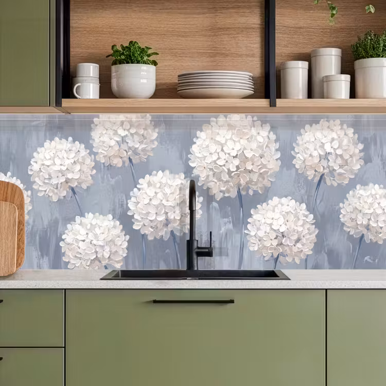 Bloemen - Illustratie - Blauw keuken achterwand 2 middel -sfeer3