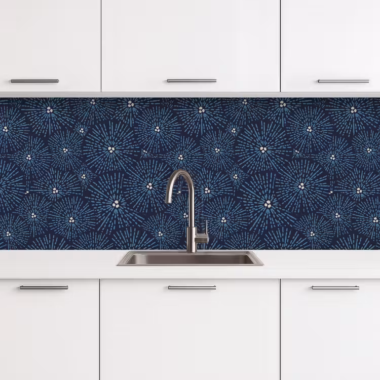 Bloemen - Japans - Patroon - Blauw - Wit keuken achterwand 2 middel 871 -3d