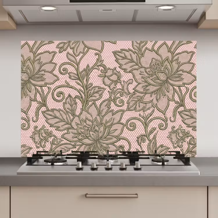 Bloemen - Kant - Patroon - Klassiek - Groen keuken achterwand spatscherm klein -3d_website