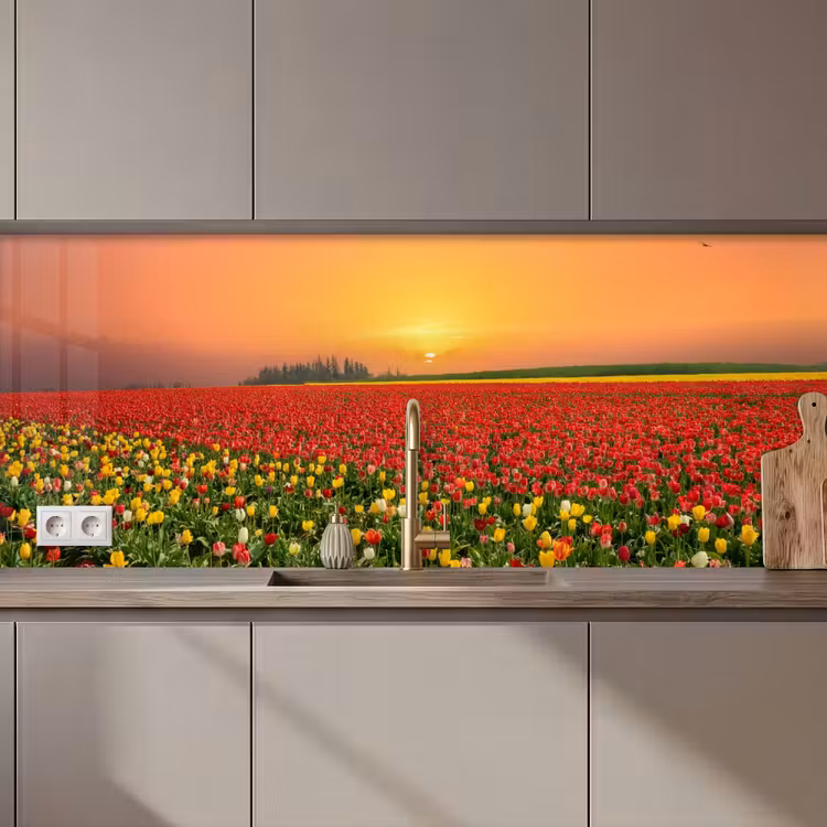 Bloemen - Landschap - Tulpen - Zonsondergang keuken achterwand 2 middel zz_3dshopping