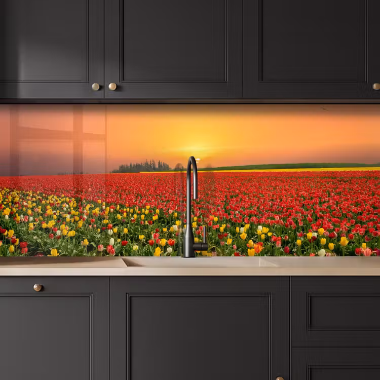 Bloemen - Landschap - Tulpen - Zonsondergang keuken achterwand 2 middel -sfeer1