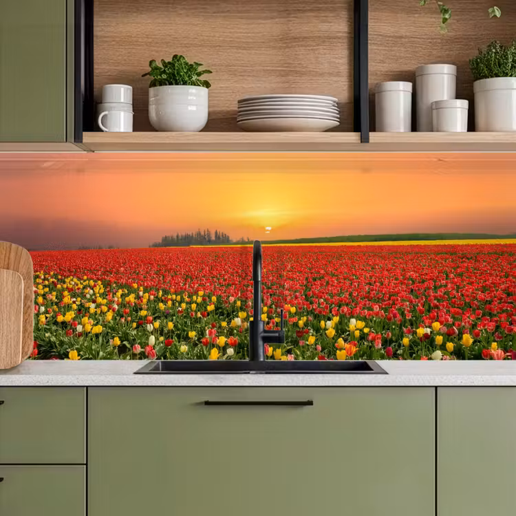 Bloemen - Landschap - Tulpen - Zonsondergang keuken achterwand 2 middel -sfeer3