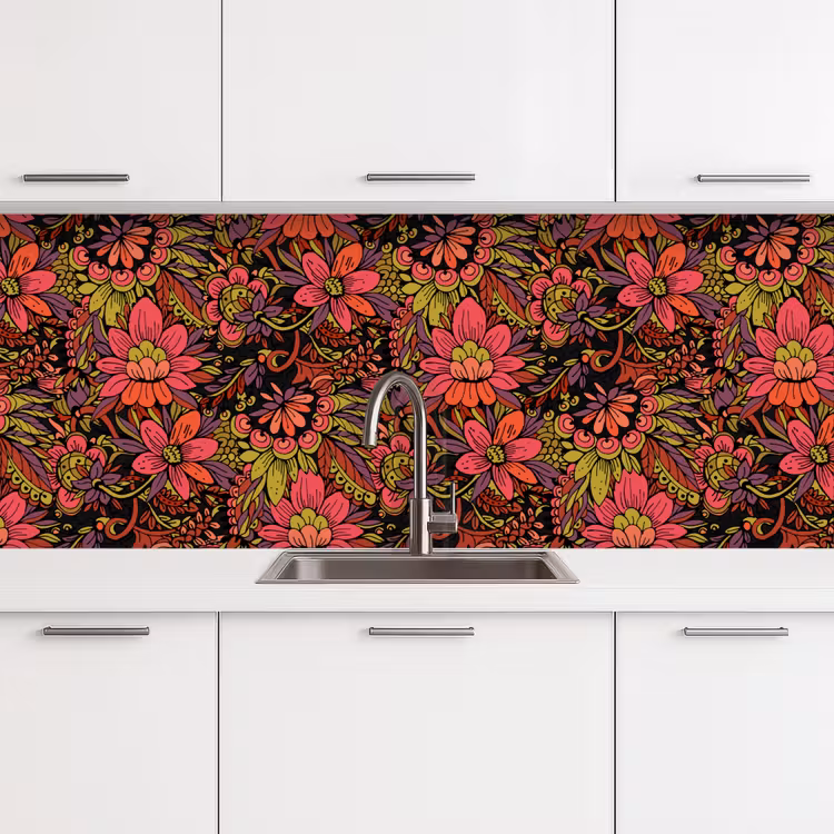 Bloemen - Bladeren - Design keuken achterwand 2 middel 871 -3d