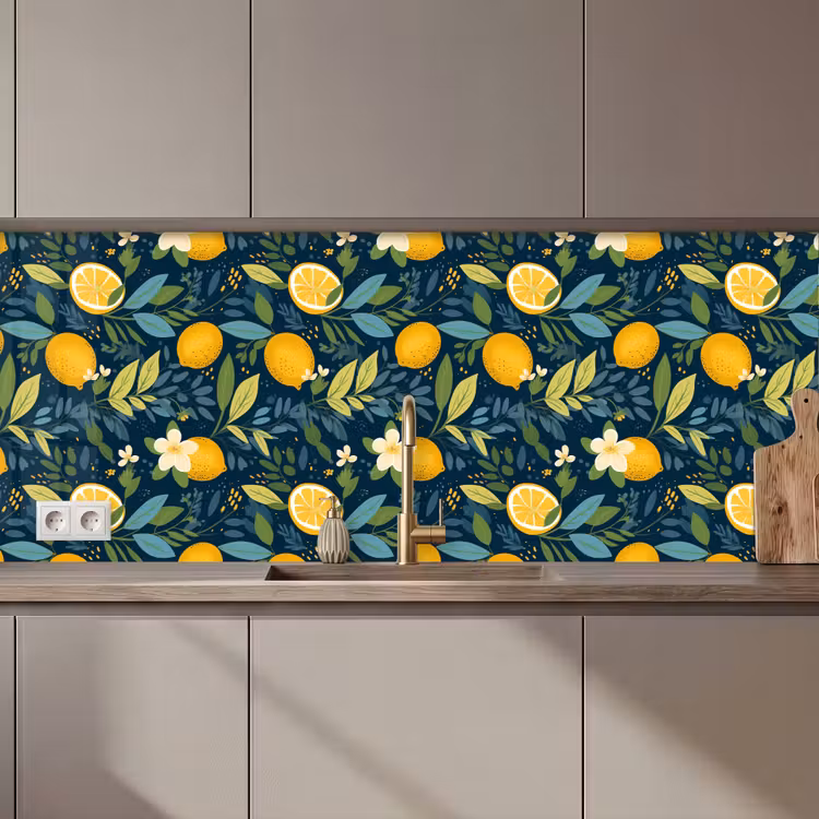 Bloemen - Bladeren - Citroenen - Blauw keuken achterwand 2 middel 871 zz_3dshopping