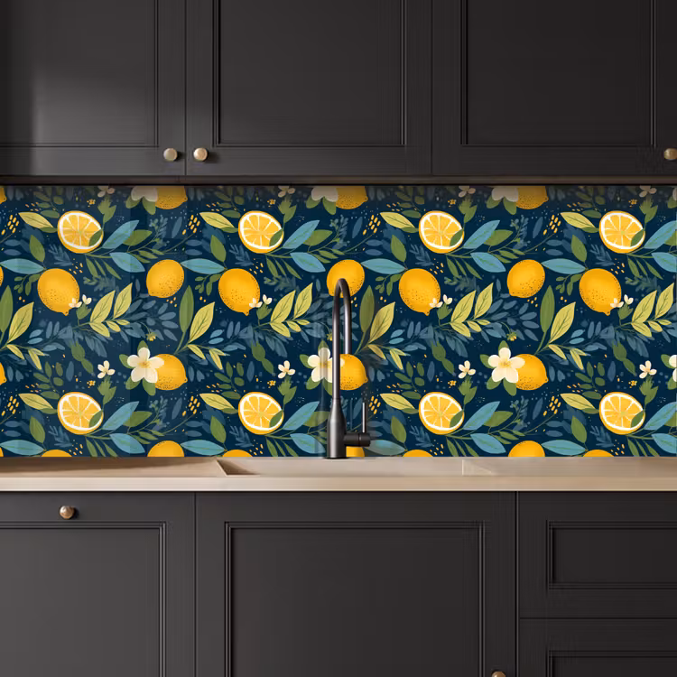 Bloemen - Bladeren - Citroenen - Blauw keuken achterwand 2 middel 871 -sfeer1