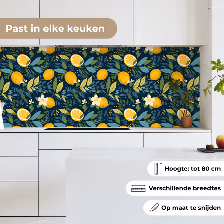 Bloemen - Bladeren - Citroenen - Blauw keuken achterwand 2 middel 871 -sfeer4_NL