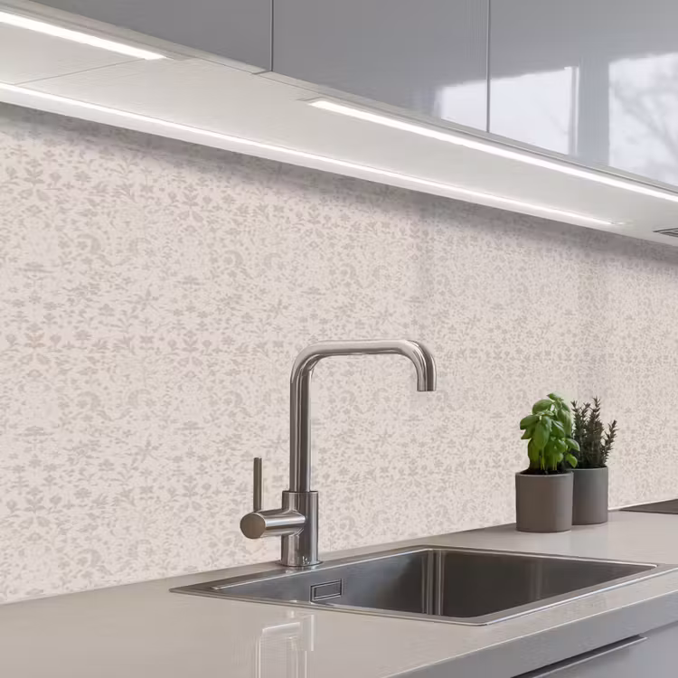 Bloemen - Bladeren - Licht - Taupe keuken achterwand 2 middel 871 -3d_schuin