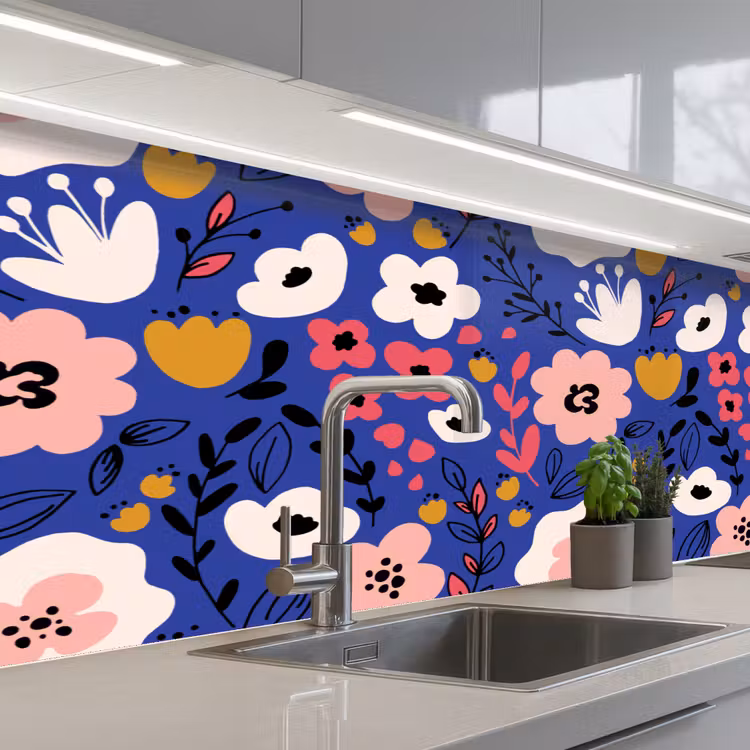Bloemen - Bladeren - Patronen keuken achterwand 2 middel 871 -3d_schuin