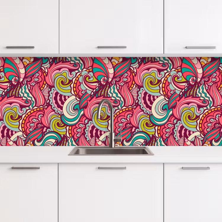 Bloemen - Bladeren - Regenboog - Hippie - Design keuken achterwand 2 middel 871 -3d