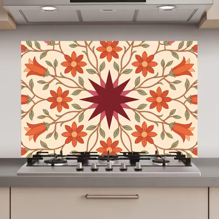 Bloemen - Mandala - Decoratief - Rood keuken achterwand spatscherm klein -3d_website