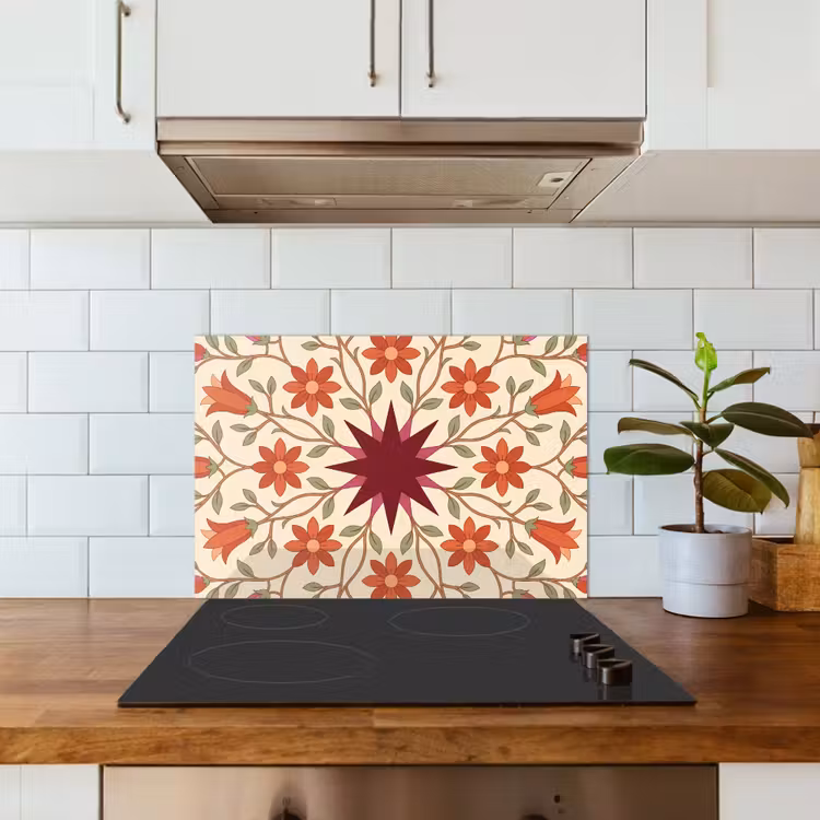 Bloemen - Mandala - Decoratief - Rood keuken achterwand spatscherm klein -sfeer2