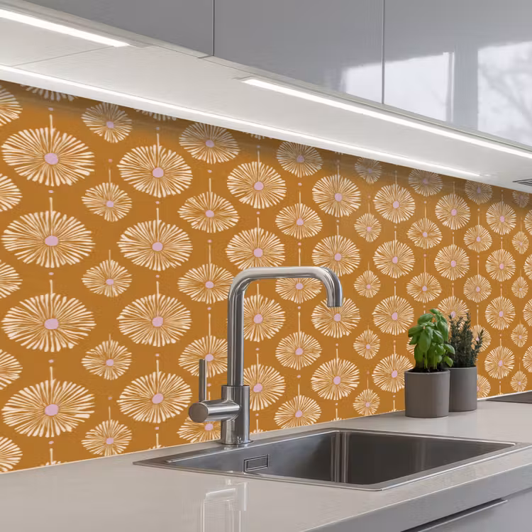 Bloemen - Modern - Oker keuken achterwand 2 middel 871 -3d_schuin