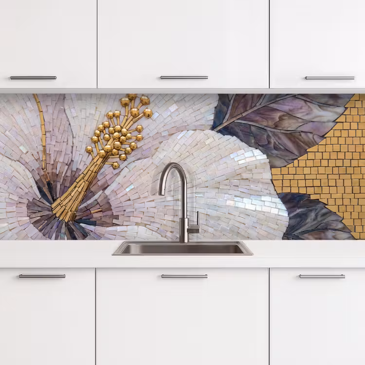 Bloemen - Mozaïek - Kunst - Modern - Goud keuken achterwand 2 middel -3d