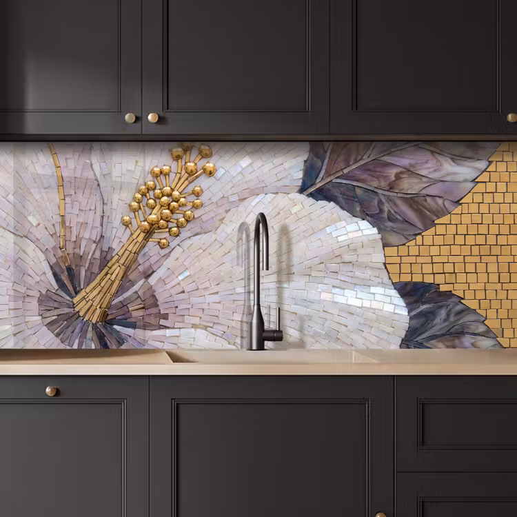 Bloemen - Mozaïek - Kunst - Modern - Goud keuken achterwand 2 middel -sfeer1