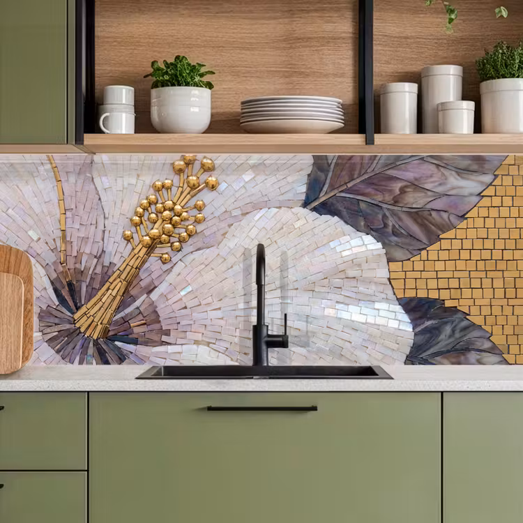 Bloemen - Mozaïek - Kunst - Modern - Goud keuken achterwand 2 middel -sfeer3