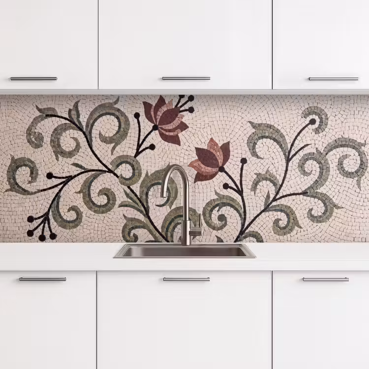 Bloemen - Mozaïek - Patroon - Abstract - Groen keuken achterwand 2 middel -3d