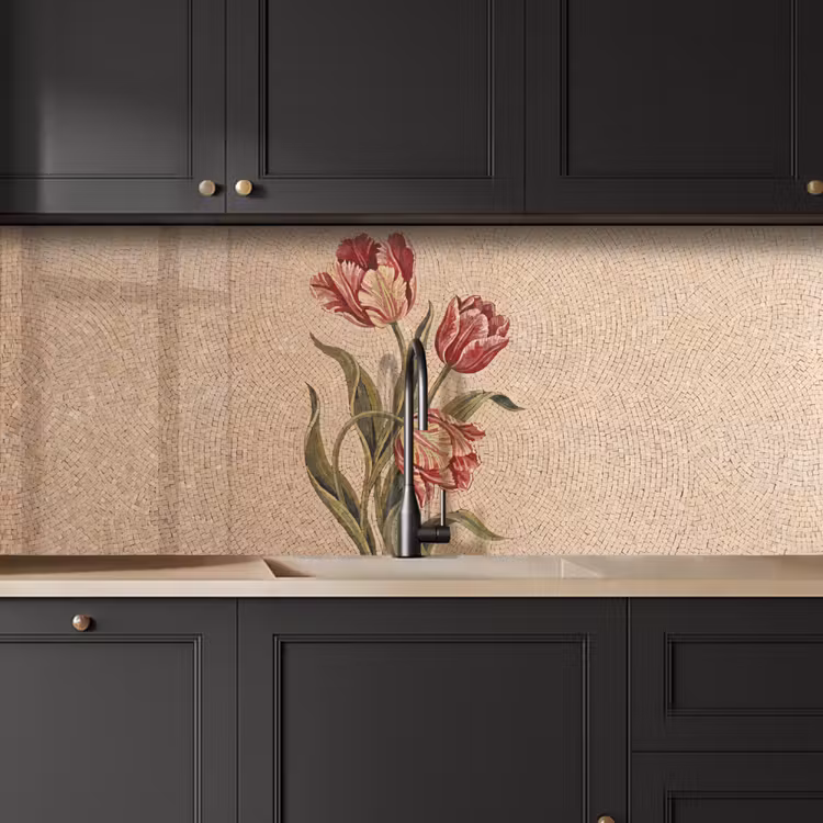 Bloemen - Mozaïek - Rood - Groen - Kunst keuken achterwand 2 middel -sfeer1
