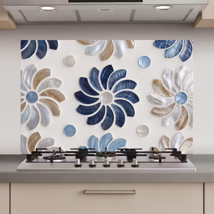 Bloemen - Parelmoer - Abstract - Patroon - Blauw keuken achterwand spatscherm klein -3d_website