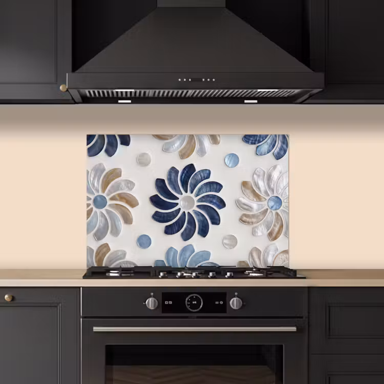 Bloemen - Parelmoer - Abstract - Patroon - Blauw keuken achterwand spatscherm klein -sfeer1