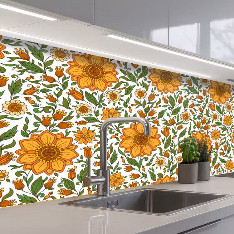 Bloemen - Oranje - Design keuken achterwand 2 middel 871 -3d_schuin