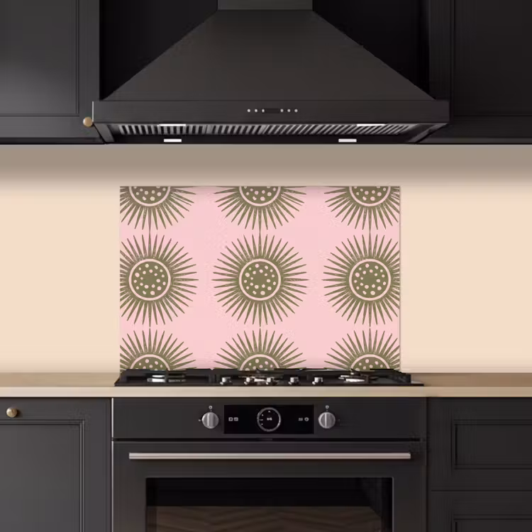 Bloemen - Patroon - Abstract - Roze - Groen keuken achterwand spatscherm klein -sfeer1