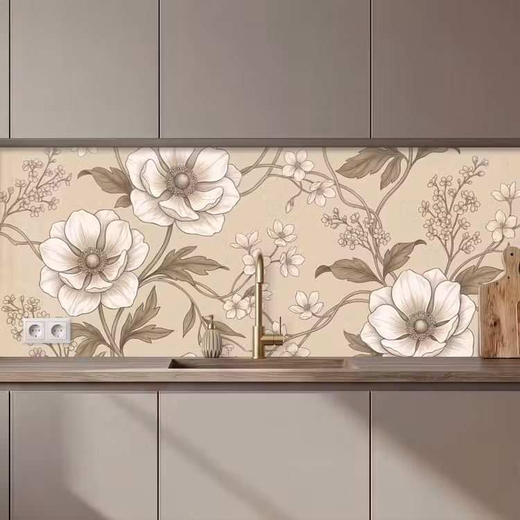 Bloemen - Patroon - Beige keuken achterwand 2 middel zz_3dshopping
