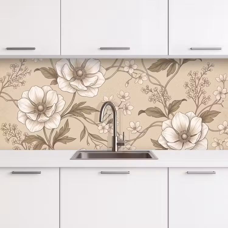 Bloemen - Patroon - Beige keuken achterwand 2 middel -3d