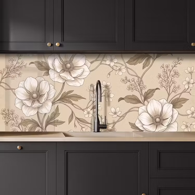 Bloemen - Patroon - Beige keuken achterwand 2 middel -sfeer1