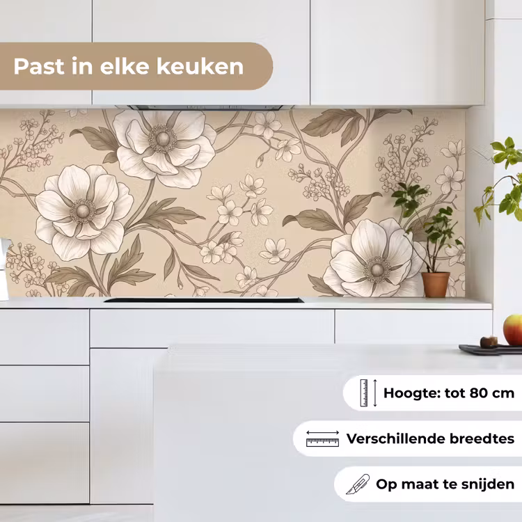 Bloemen - Patroon - Beige keuken achterwand 2 middel -sfeer4_NL