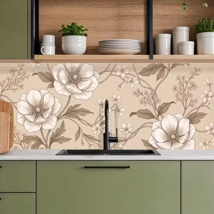 Bloemen - Patroon - Beige keuken achterwand 2 middel -sfeer3