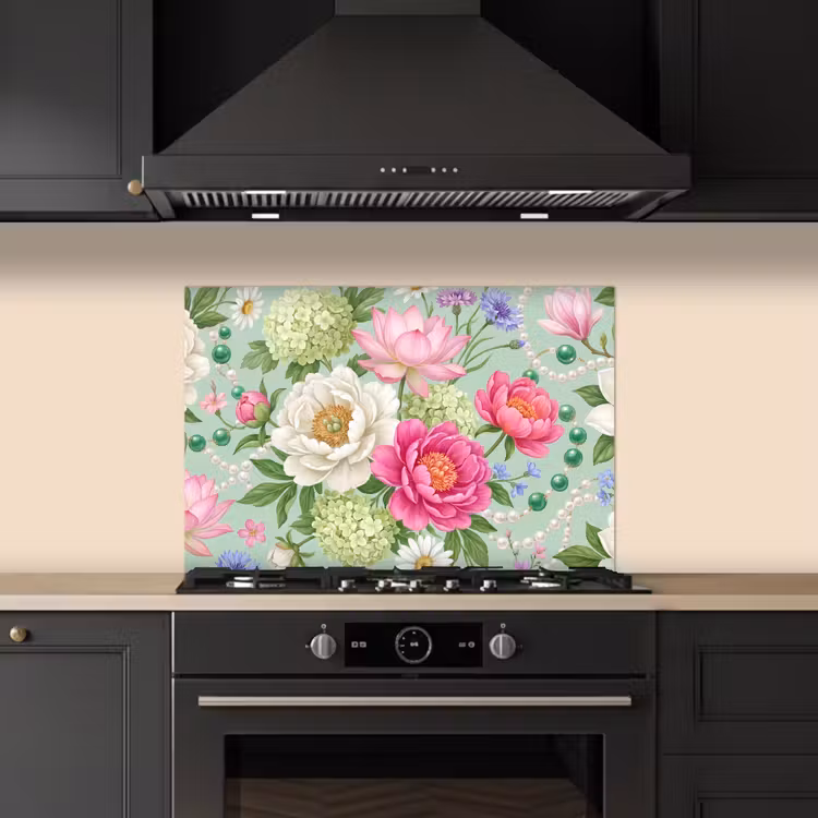 Bloemen - Patroon - Botanisch - Groen keuken achterwand spatscherm klein -sfeer1