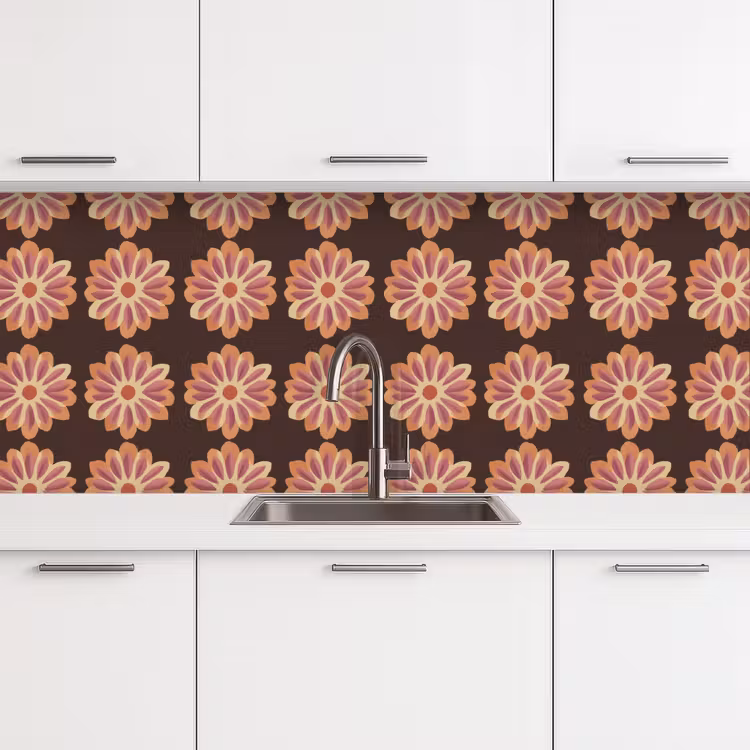 Bloemen - Patroon - Bruin keuken achterwand 2 middel 871 -3d