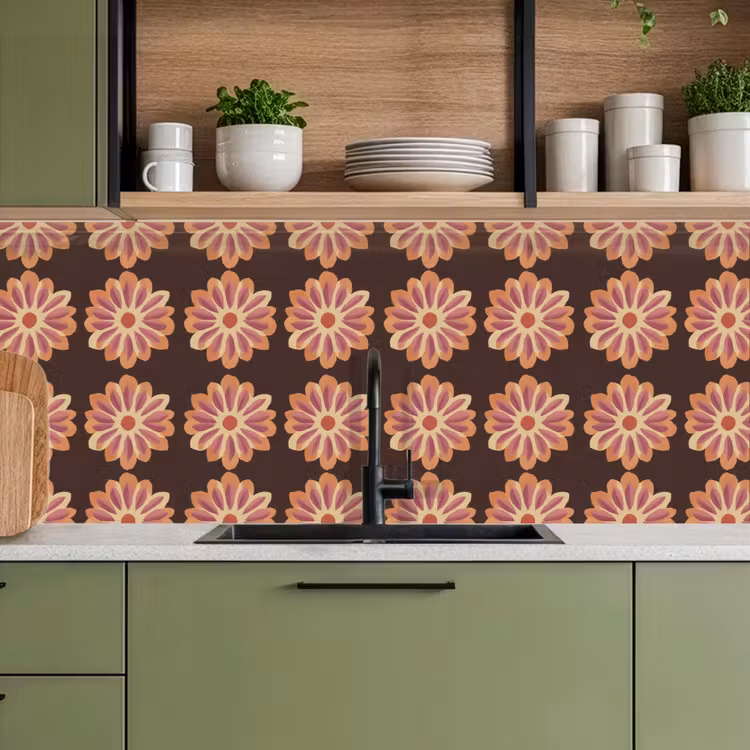 Bloemen - Patroon - Bruin keuken achterwand 2 middel 871 -sfeer3