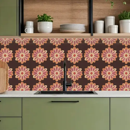 Bloemen - Patroon - Bruin keuken achterwand 2 middel 871 -sfeer3