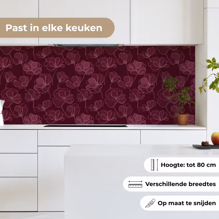 Bloemen - Patroon - Bordeauxrood keuken achterwand 2 middel 871 -sfeer4_NL