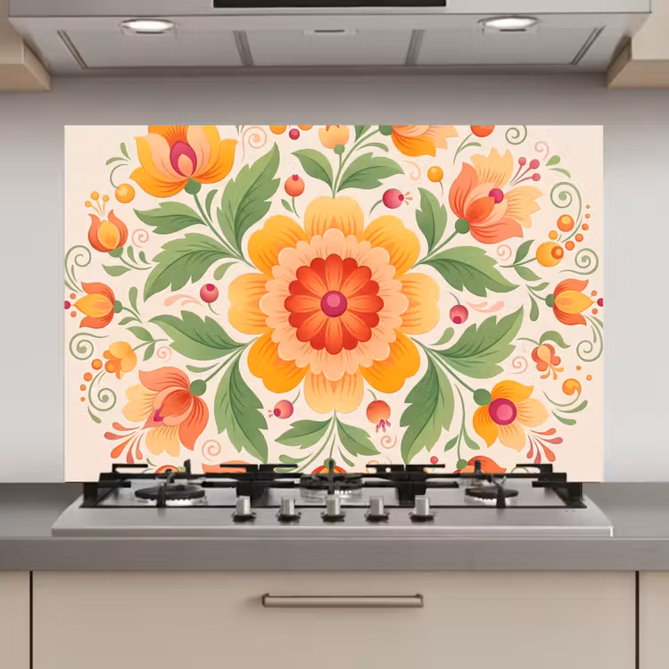 Bloemen - Patroon - Decoratief - Oranje keuken achterwand spatscherm klein -3d_website