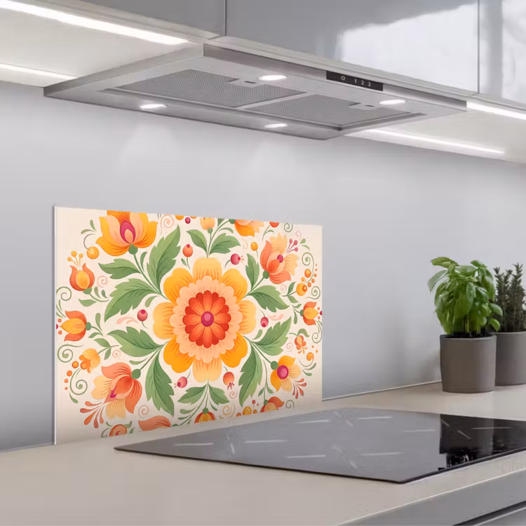 Bloemen - Patroon - Decoratief - Oranje keuken achterwand spatscherm klein -3d_schuin